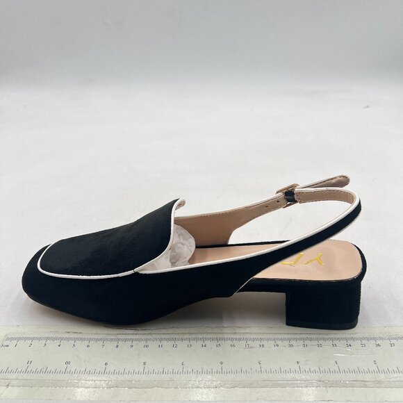 YDN Black Square Toe Block Low Heels Slingback Formal Loafer Dressy Shoes Pump - Picture 2 of 8